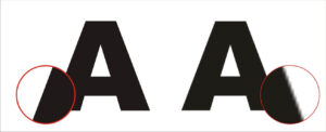 На рисунке ниже четко показано различие: слева буква «А» как вектор, справа буква «А» как растровое изображение
